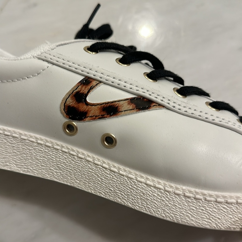 Tretorn White Leather Sneakers with Leopard Accent